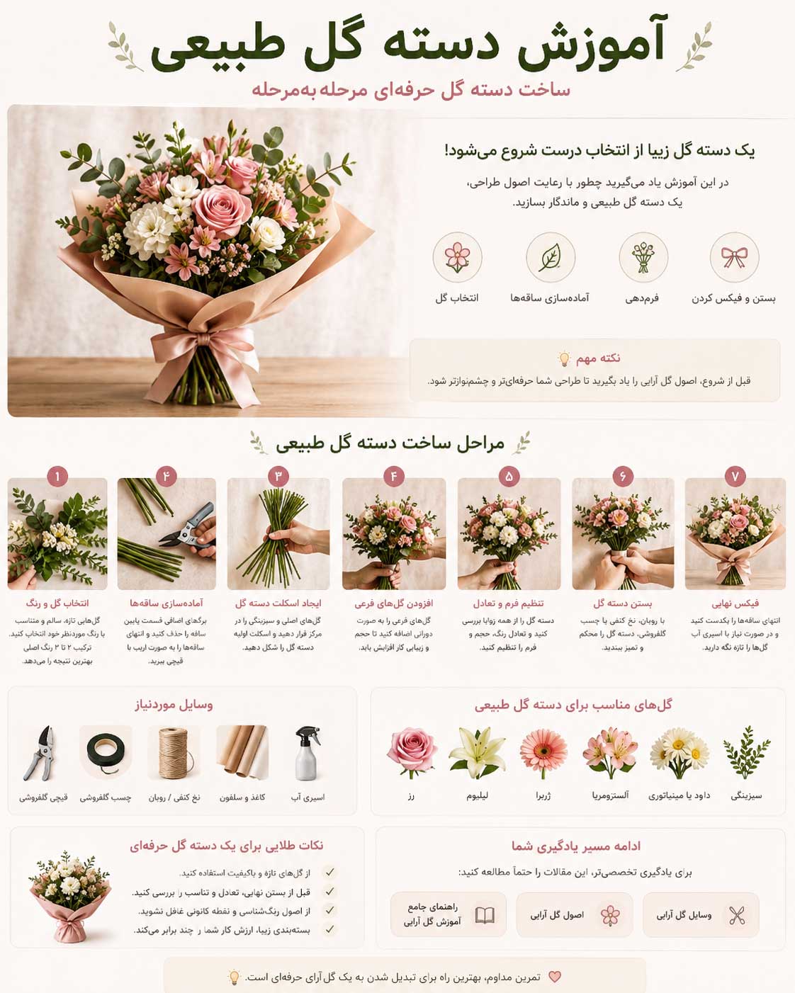 آموزش دسته گل طبیعی مرحله به مرحله