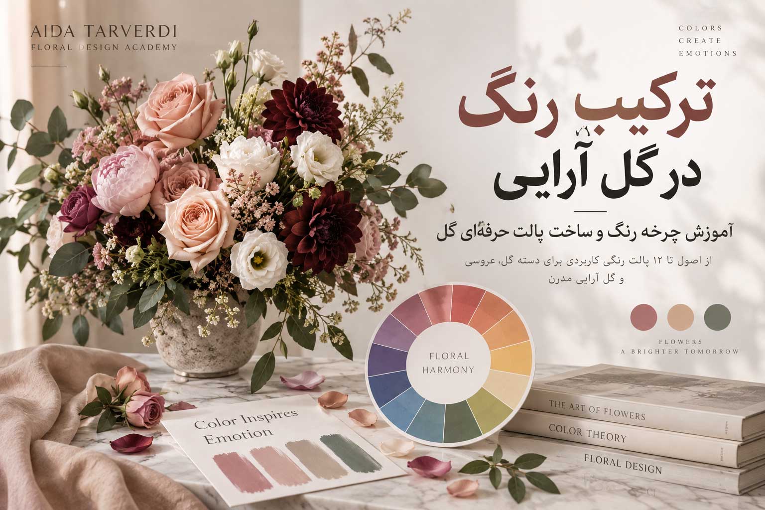 آموزش ترکیب رنگ در گل آرایی